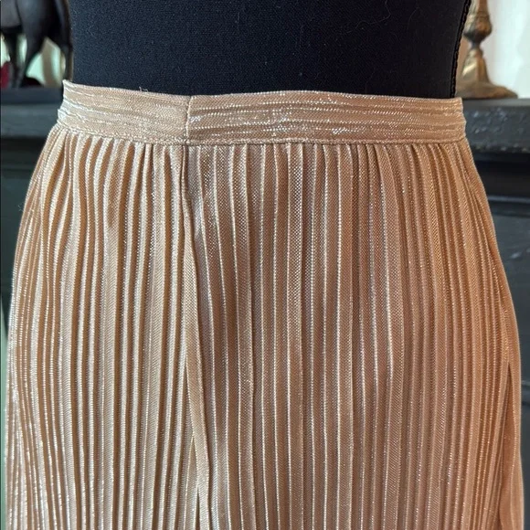 Anthropologie Rose Gold Sparkly Pleated Midi Skirt A-Line Resort Wear - Picture 2 of 6